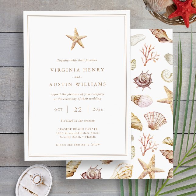 Convite de Casamento Estrela do Mar (Elegant Beach Starfish Watercolor Wedding Invitation by Painted Paperie
)