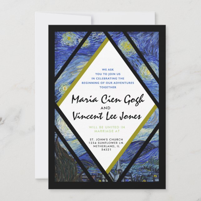 Convite de Casamento Estrela Noturna de Van Gogh (Frente)