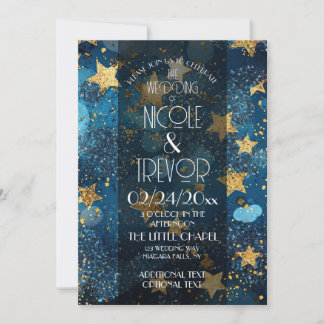 Convite de Casamento Estrelas Azul Ouro
