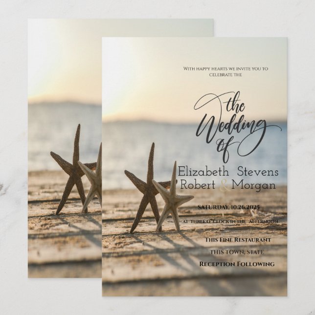 Convite de Casamento Estrelas do Mar Praia de Arei (Frente/Verso)