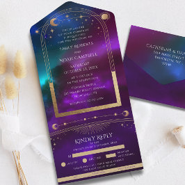 Convite de Casamento Estrelas Sol Lua Roxo Turques