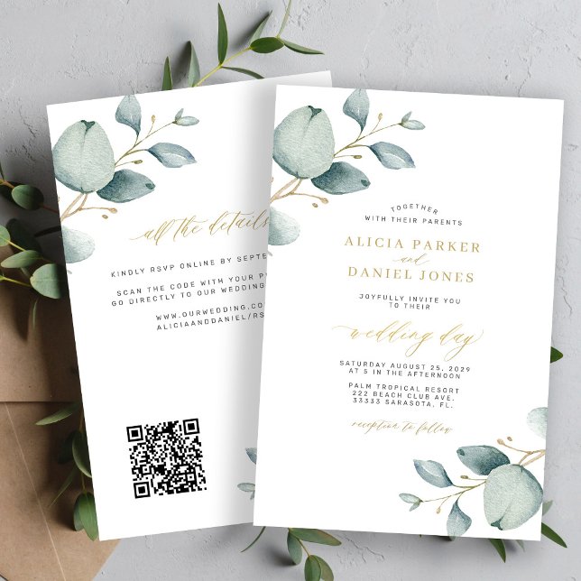 Convite de casamento eucalipto em código QR tudo e (Criador carregado)