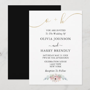 Convite de casamento Eucalipto Russo Dourado Branc