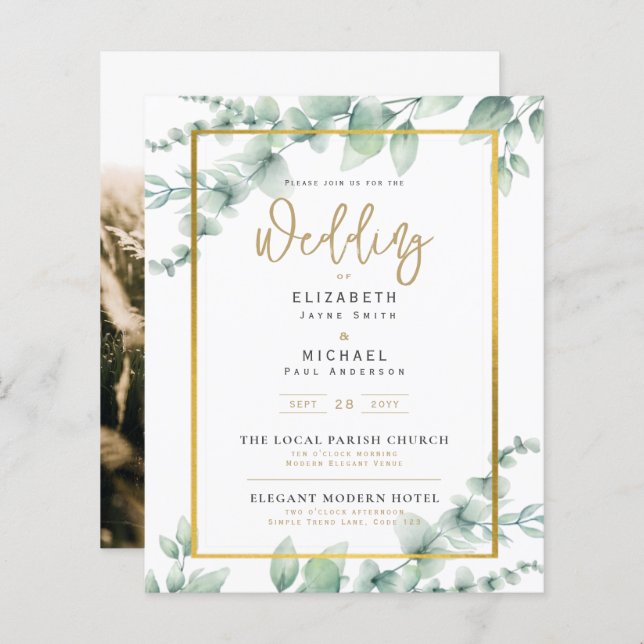 Convite de casamento Eucalyptus Botânico de Orçame (Frente/Verso)