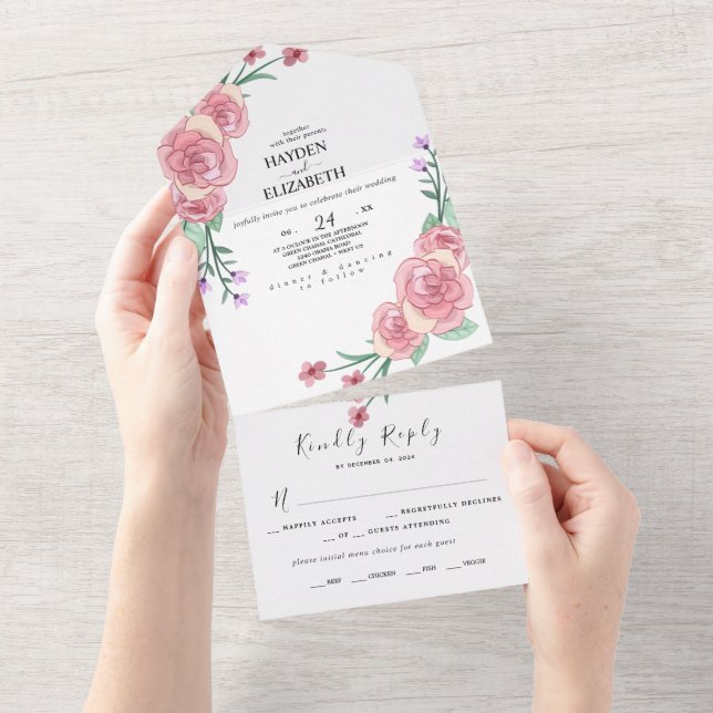 Convite de casamento Eucalyptus Floral (Aba destacável)