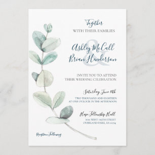Convite de casamento Eucalyptus Modern Watercolor