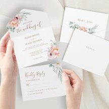 Convite de Casamento Eucalyptus Peonies Tudo em Um