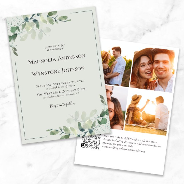 Convite De Casamento | Eucalyptus QR Code Foto (Criador carregado)