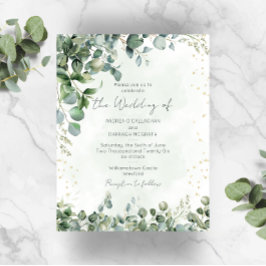 Convite de Casamento Eucalyptus Verde e Dourado 10