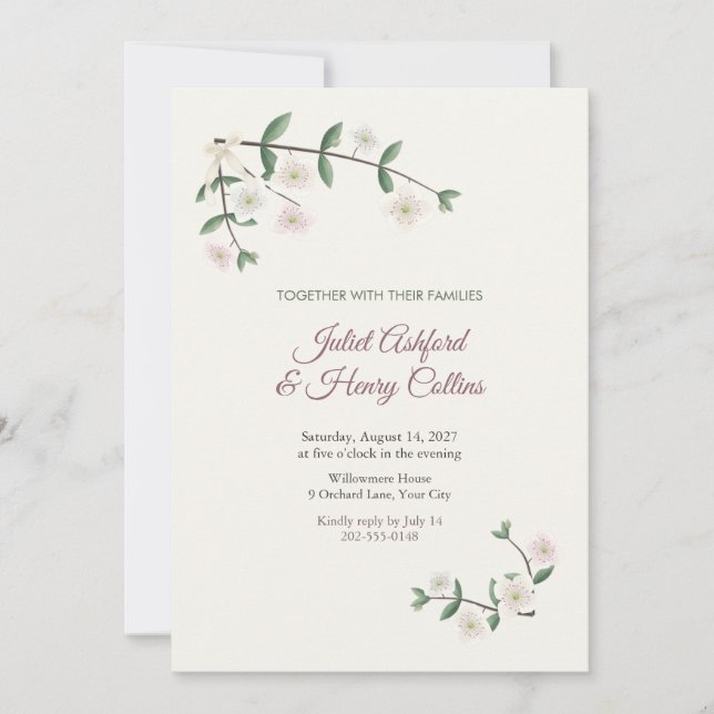 Convite de Casamento Eucryphia Blossom Corners (Frente)