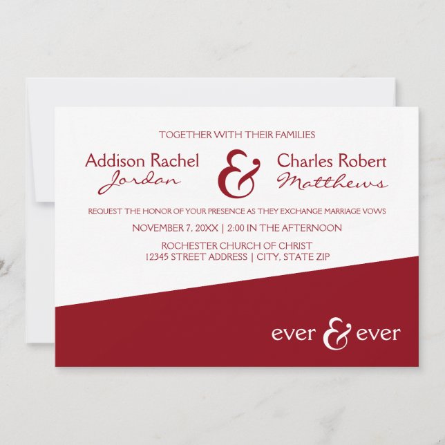 Convite de Casamento Ever & Ever Burgundy Angle (Frente)