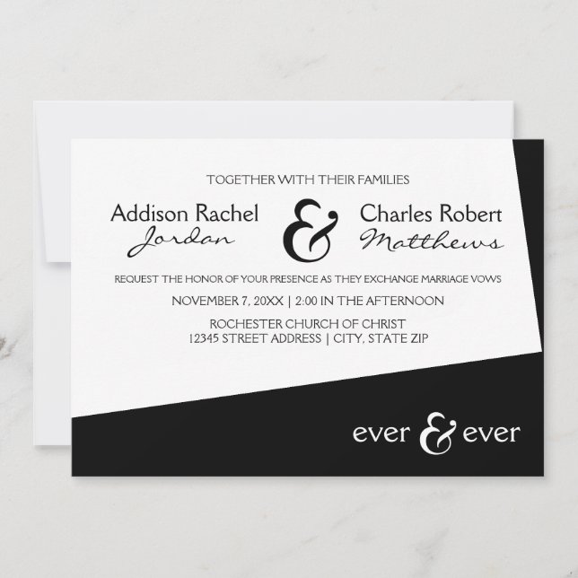 Convite de Casamento Ever & Ever Preto Ângulo (Frente)