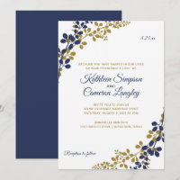 Convite de Casamento Exquisite Vines | Azul Marinh