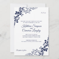 Convite de Casamento Exquisite Vines | Azul Naval