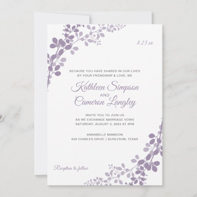 Convite de Casamento Exquisite Vines | Lilás Claro (Frente)
