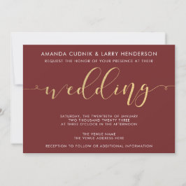 Convite de Casamento Fancy Burgundy & Dourado