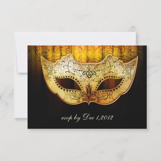 Convite de Casamento Fancy Flourish Gold Masquerad (Frente)