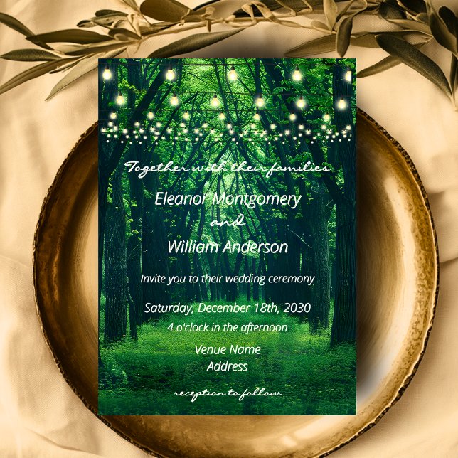 Convite de Casamento Fantasy Forest Golden String  (Fantasy Forest Golden String Lights Wedding Invitation)