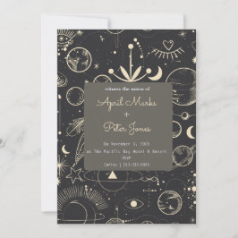 Convite de Casamento Fases da Lua Celestial Preto
