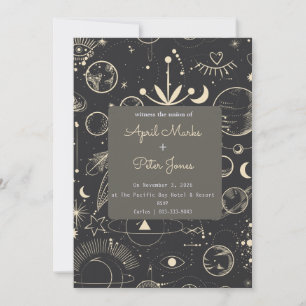 Convite de Casamento Fases da Lua Celestial Preto
