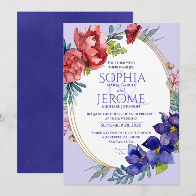Convite De Casamento | Felicidade Aquarela Floral (Frente/Verso)