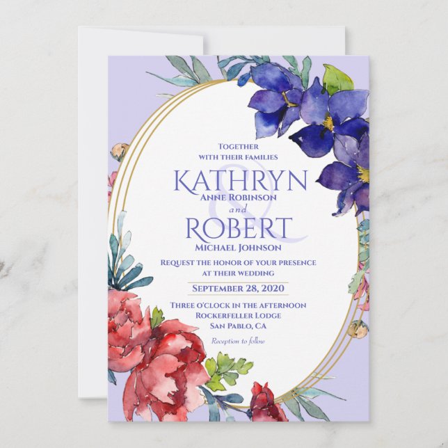 Convite De Casamento | Felicidade Aquarela Floral (Frente)