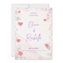 Convite de Casamento Feliz Minimalista Floral Rosa