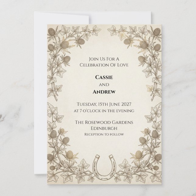 Convite de Casamento Ferradura de Espinheiro Rústi (Frente)