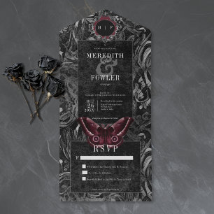 Convite de Casamento Filigrana de Mariposa Vinho P