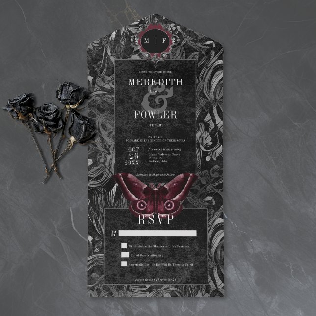 Convite de Casamento Filigrana de Mariposa Vinho P (Criador carregado)