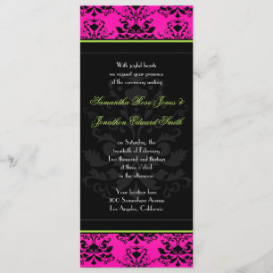 Convite de casamento fino verde, cor-de-rosa e pre