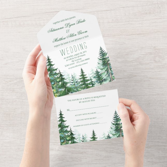 Convite de Casamento Fir Tree All in One (Aba destacável)