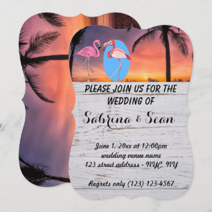 Convite de Casamento Flamingo de Praia Romântico