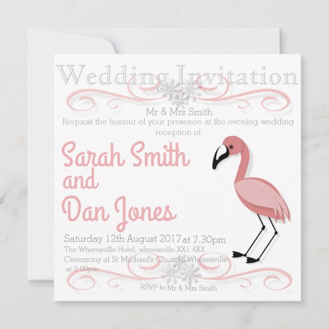 Convite de Casamento Flamingo Rosa (Personalizável (Frente)