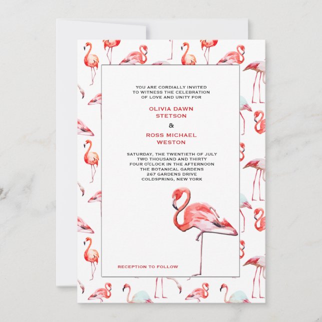 Convite De Casamento Flamingos Bonito (Frente)