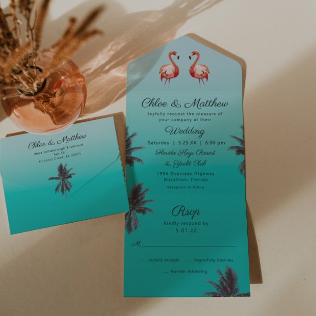 Convite de Casamento Flamingos Tropical Beach All  (Criador carregado)