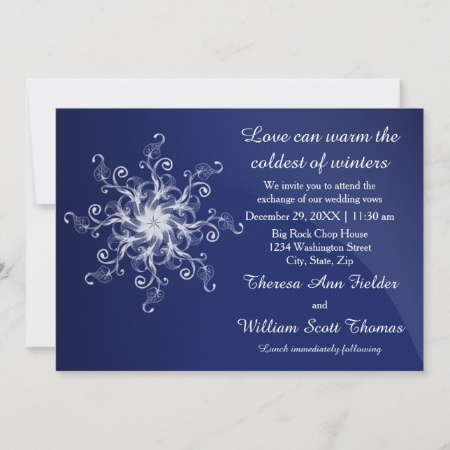 Convite de Casamento Floco de Neve Azul Moderno (Frente)