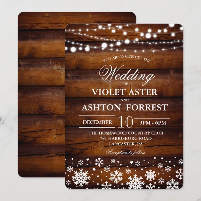 Convite de Casamento Floco de Neve de Inverno (Frente/Verso)
