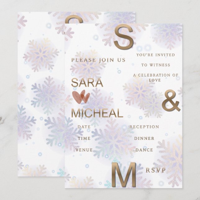 Convite de Casamento Floco de Neve Elegante – Meta (Frente/Verso)