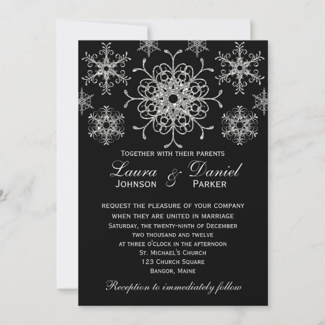 Convite de Casamento Flocos de Neve Olhar Brilho P (Frente)