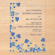 Convite de Casamento Flor Azul Desbotada