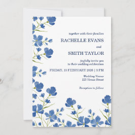 Convite de Casamento Flor Azul Desbotada