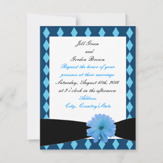 Convite de Casamento Flor Azul Fita Preta