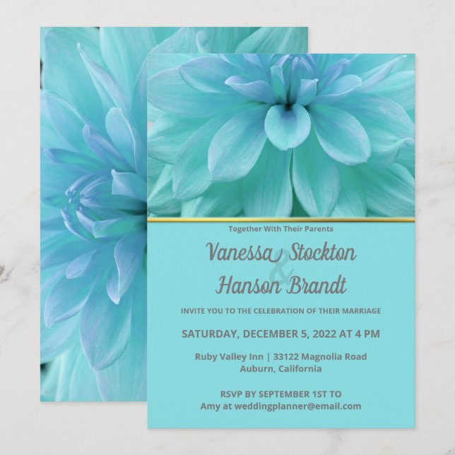 Convite de Casamento Flor Azul Moderna (Frente/Verso)