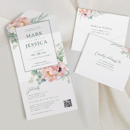 Convite de Casamento Flor Branca Rosa
