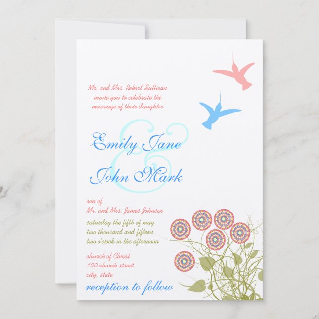 Convite de Casamento Flor Caprichosa e Beija-Flor (Frente)