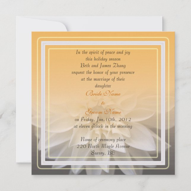 convite de casamento flor dália branca (Frente)