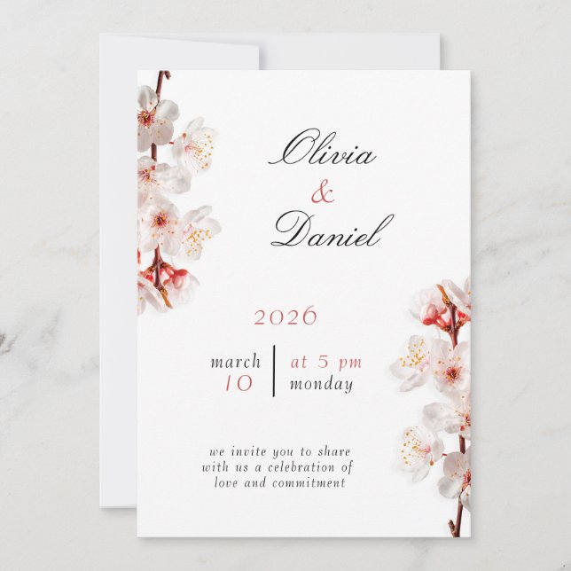 Convite de Casamento Flor de Blush Suave (Frente)