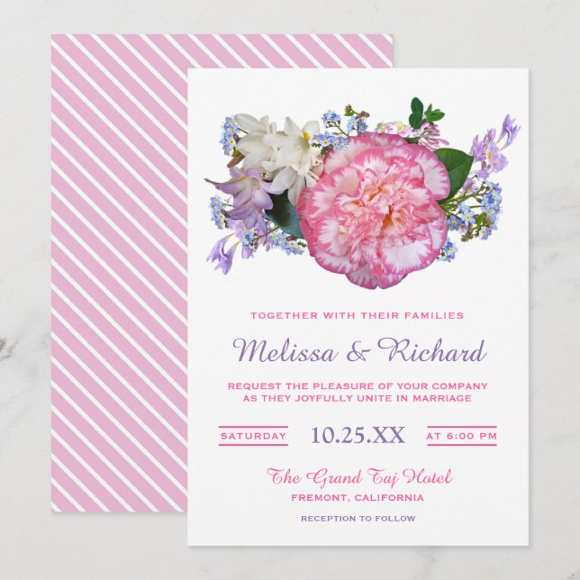Convite de Casamento Flor de Camélia Rosa Elegante (Frente/Verso)