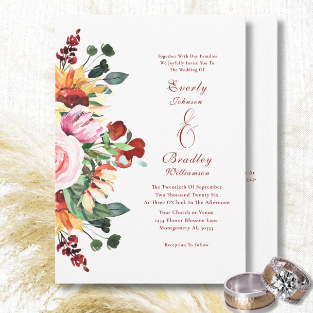 Convite de Casamento Flor de Campo Rústica Aquarel (Criador carregado)